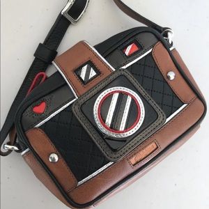 Brighton Photo Camera Genuine Leather Brown Black Shoulder Crossbody Bag